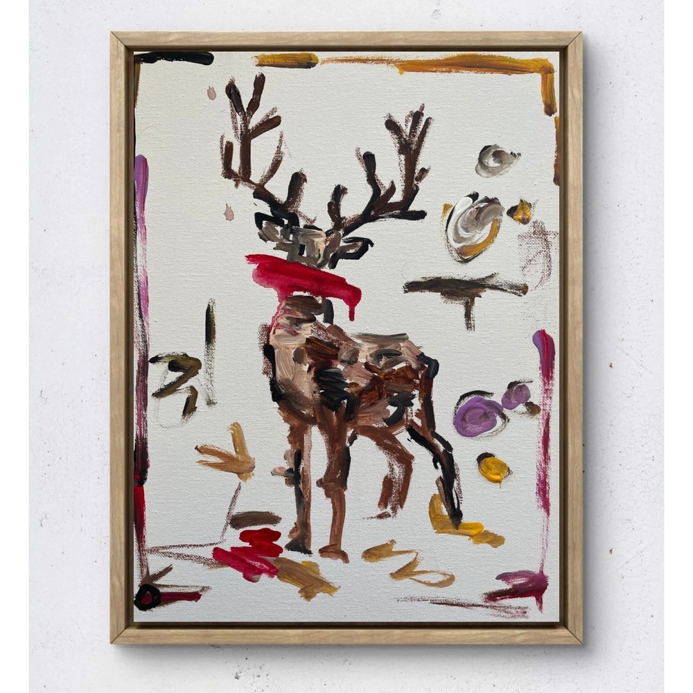 OMAN Original ReinDeer Painting Abstract Expressionist Wildlife Art 11x14 Canvas